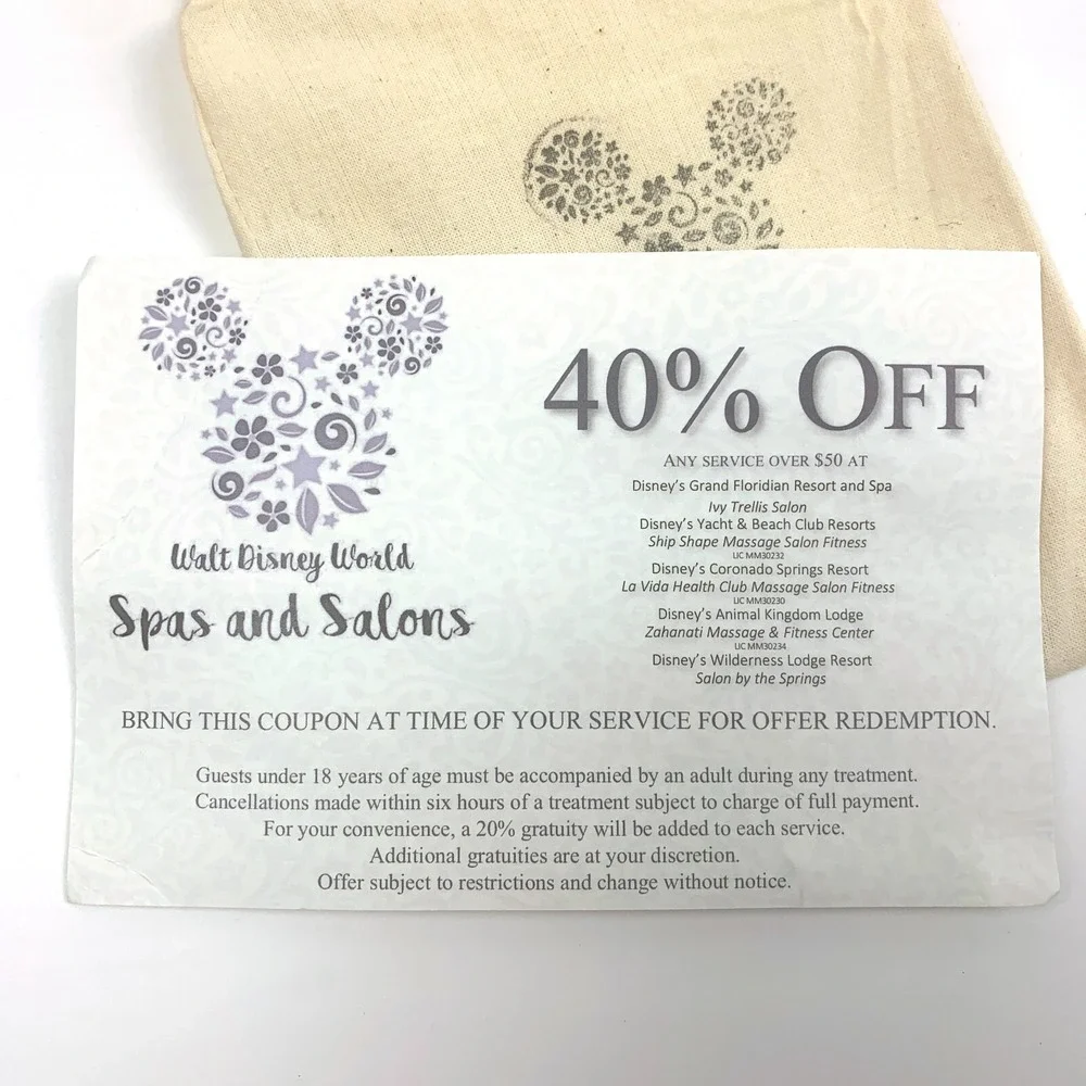 Walt Disney World Spas and Salons Promotional Bag w/ Postcard and emerginC Sampl
